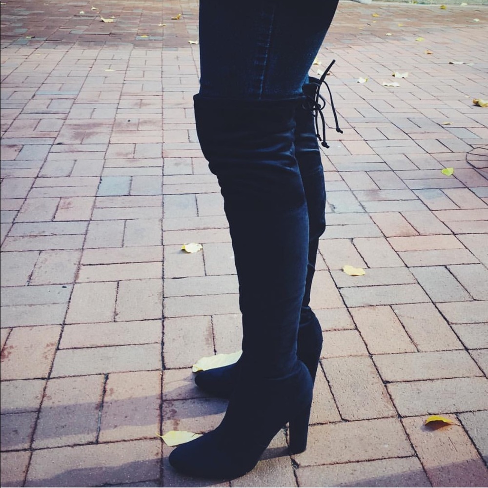 Navy suede over the knee boots